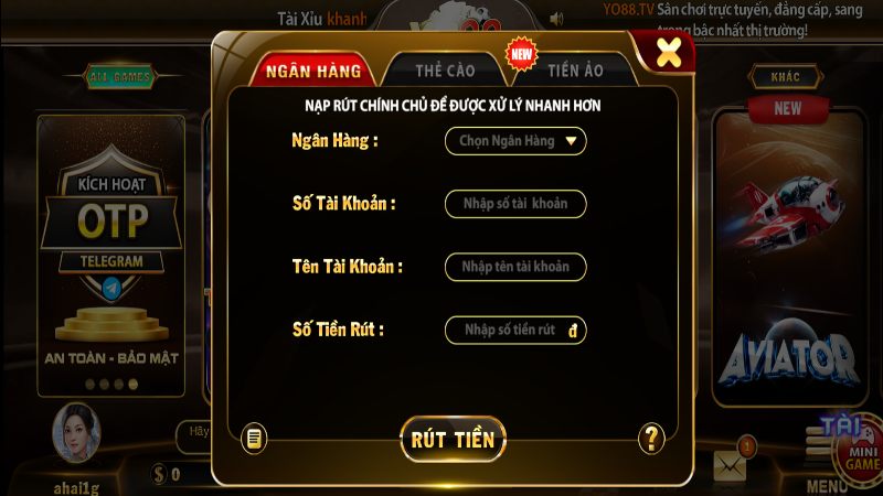 rut tien yo88 3 Rút tiền về account đơn giản